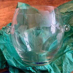Etched Glass Ice Bucket with Floral Design